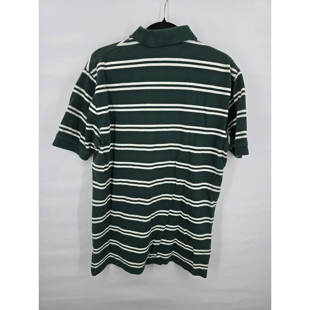 Polo Ralph Lauren Mens Large Green White Striped Short Sleeve Pique Polo Shirt